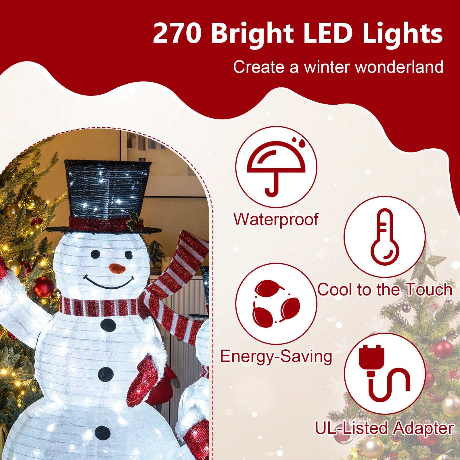 3-Piece Pre-Lit 3D Snowman Set, 270 LED Lights, Multicolor Christmas Decor & Accessories at Gallery Canada