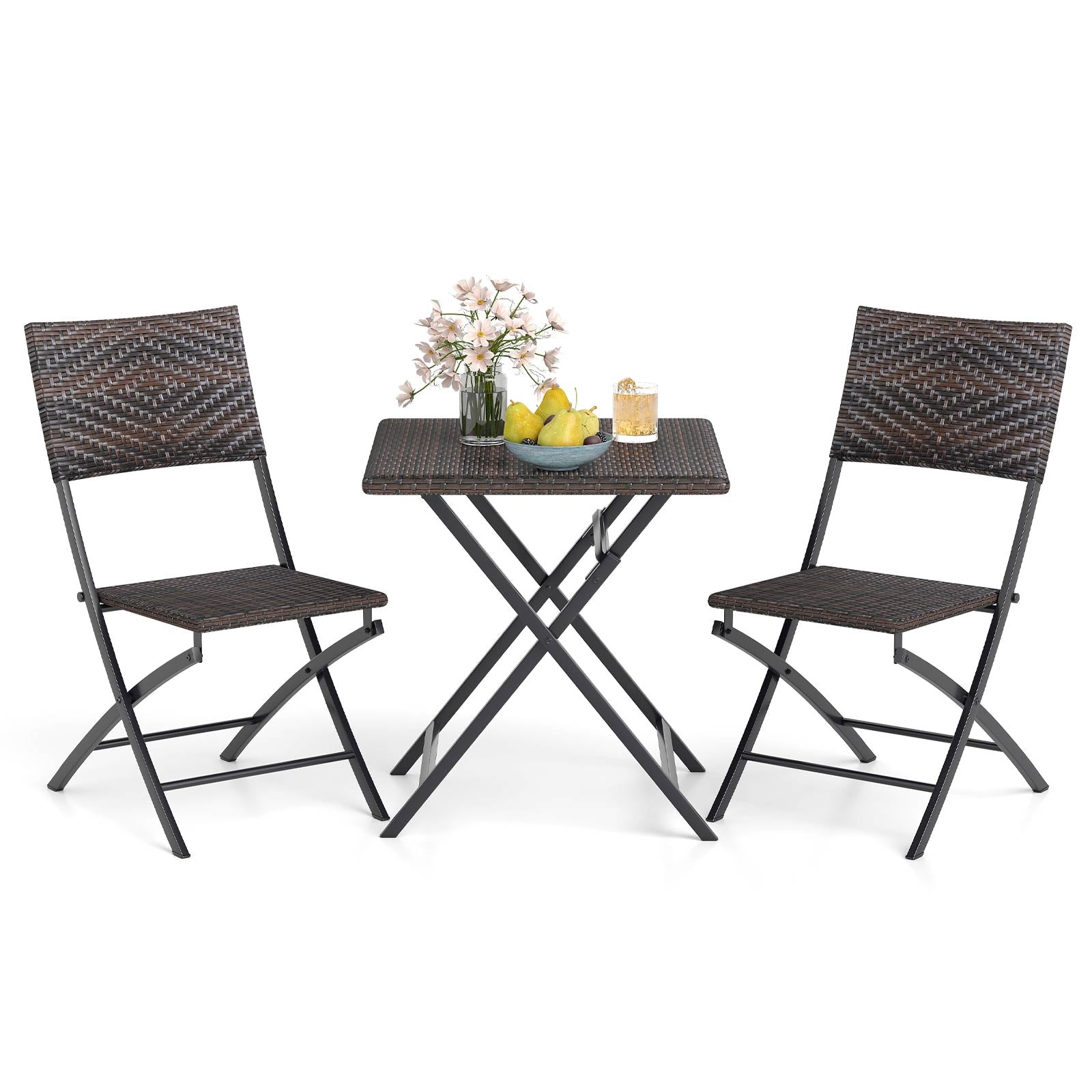 3 Piece Rattan Bistro Set Outdoor Folding Dining Table and Chairs with Wicker Seat Patio Conversation Sets at Gallery Canada