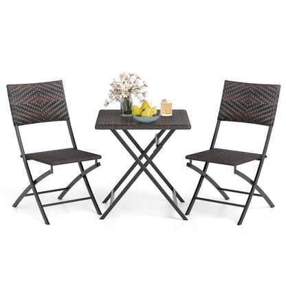 3 Piece Rattan Bistro Set Outdoor Folding Dining Table and Chairs with Wicker Seat Patio Conversation Sets at Gallery Canada