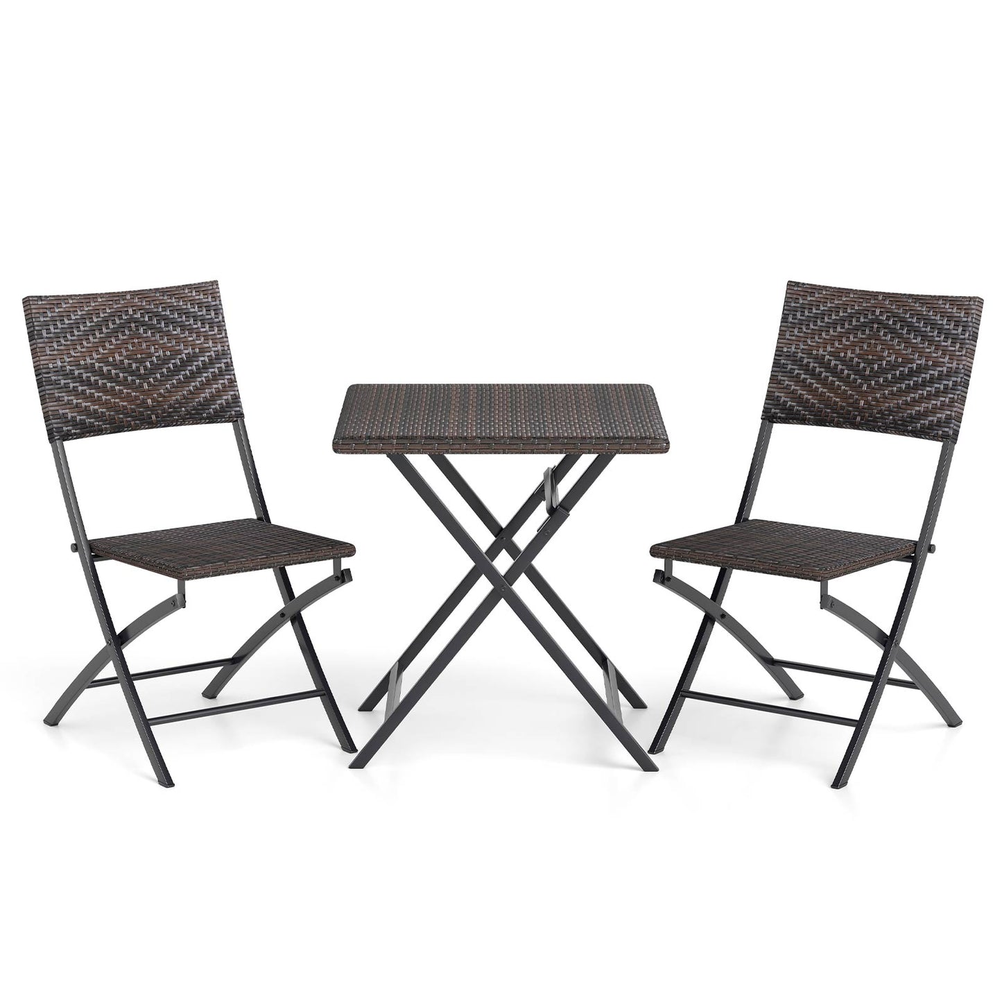 3 Piece Rattan Bistro Set Outdoor Folding Dining Table and Chairs with Wicker Seat Patio Conversation Sets at Gallery Canada