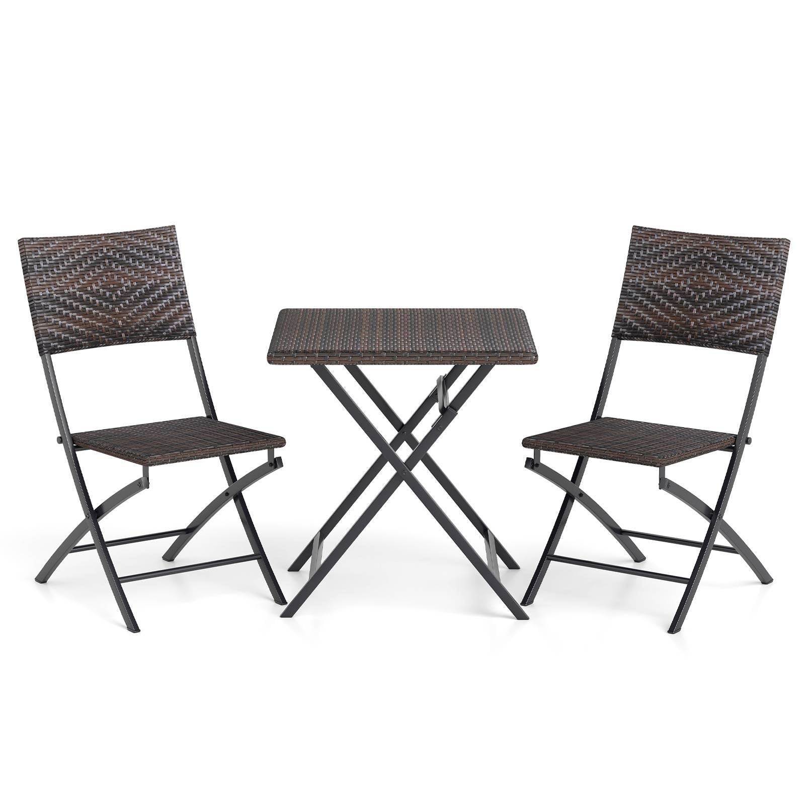 3 Piece Rattan Bistro Set Outdoor Folding Dining Table and Chairs with Wicker Seat Patio Conversation Sets at Gallery Canada