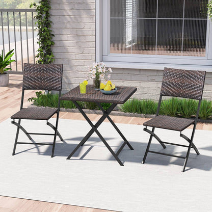 3 Piece Rattan Bistro Set Outdoor Folding Dining Table and Chairs with Wicker Seat Patio Conversation Sets at Gallery Canada