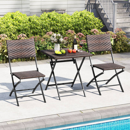 3 Piece Rattan Bistro Set Outdoor Folding Dining Table and Chairs with Wicker Seat Patio Conversation Sets at Gallery Canada
