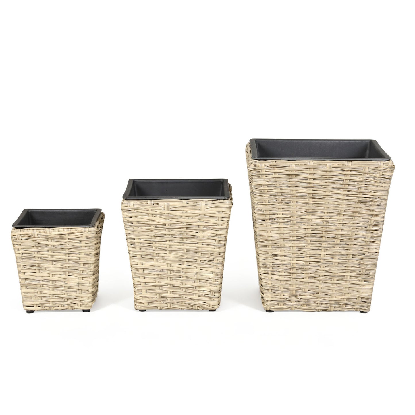 3-Piece Rattan Planter Box Kit with Liners, Natural
