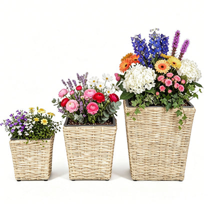 3-Piece Rattan Planter Box Kit with Liners, Natural