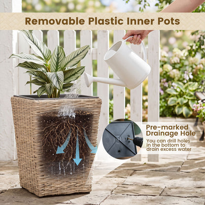 3-Piece Rattan Planter Box Kit with Liners, Natural