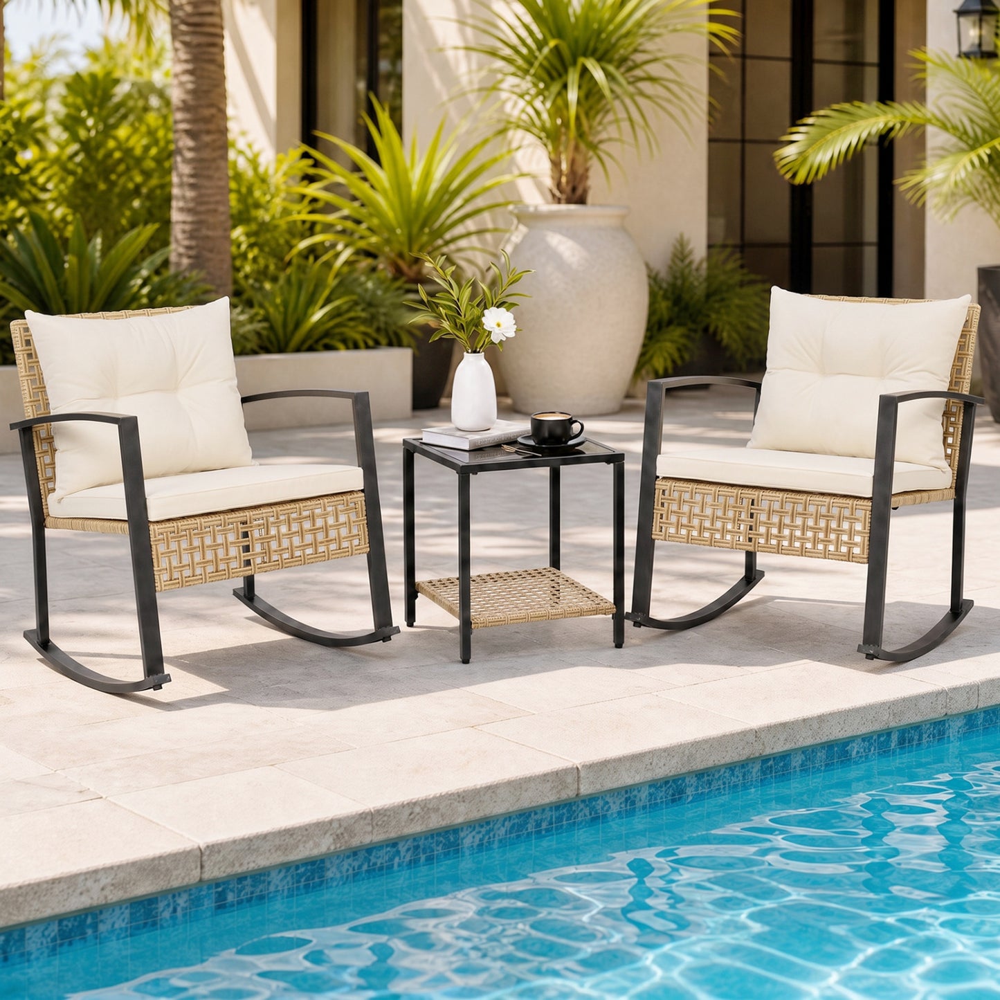 3-Piece Rattan Wicker Patio Conversation Set