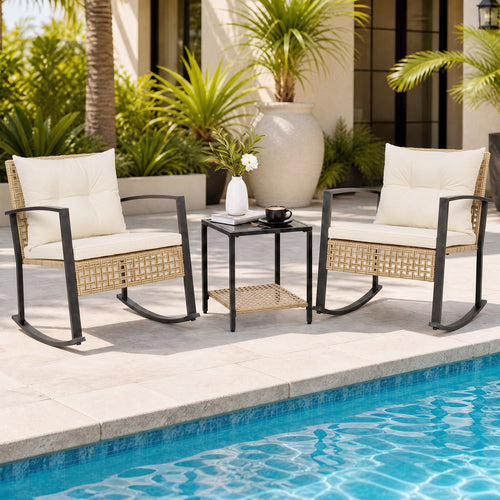 3-Piece Rattan Wicker Patio Conversation Set