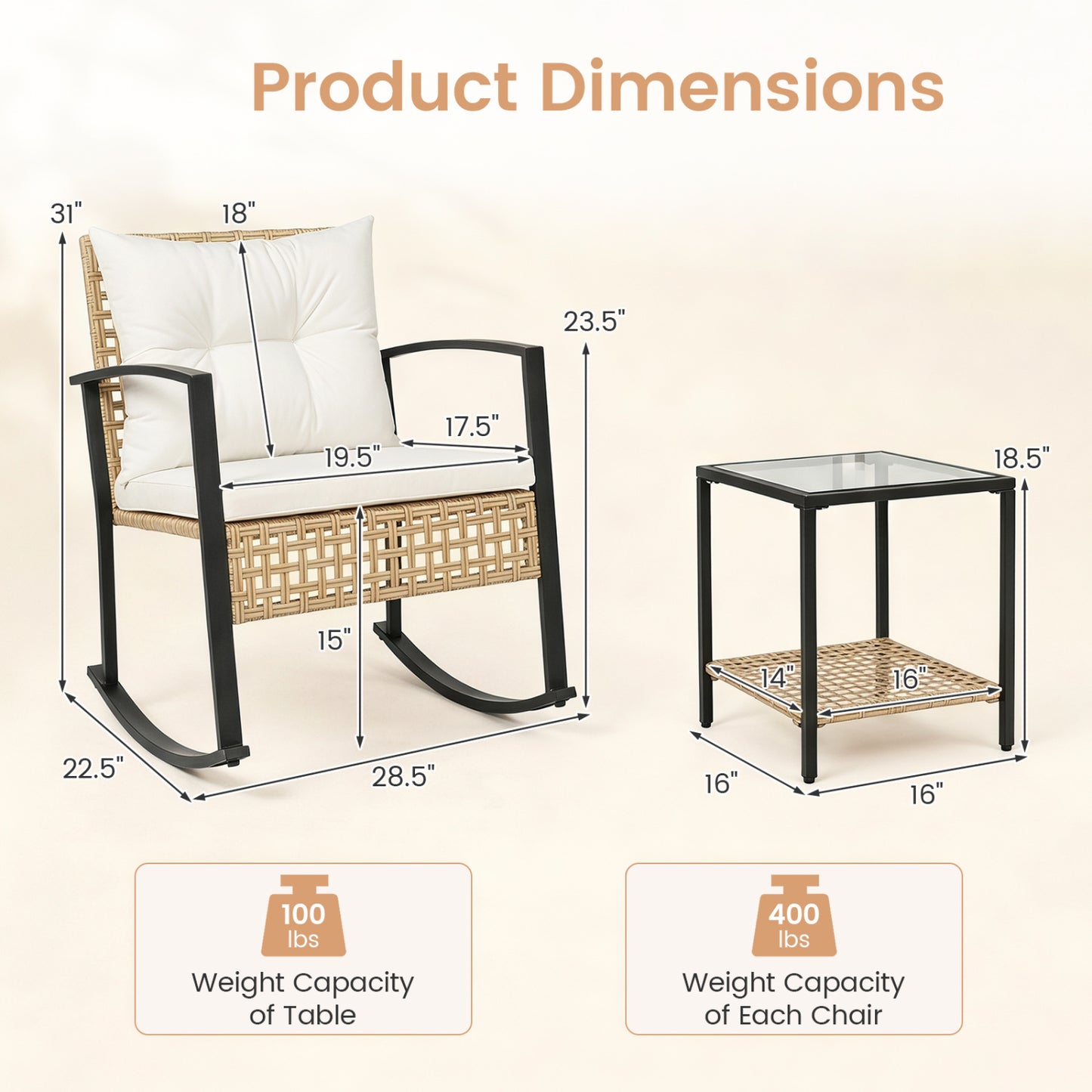 3-Piece Rattan Wicker Patio Conversation Set