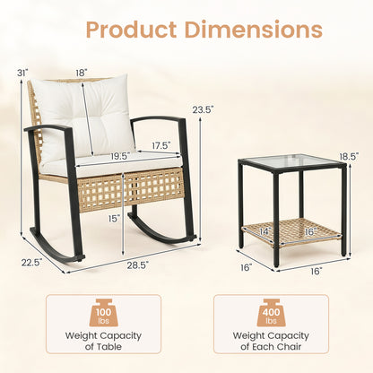 3-Piece Rattan Wicker Patio Conversation Set