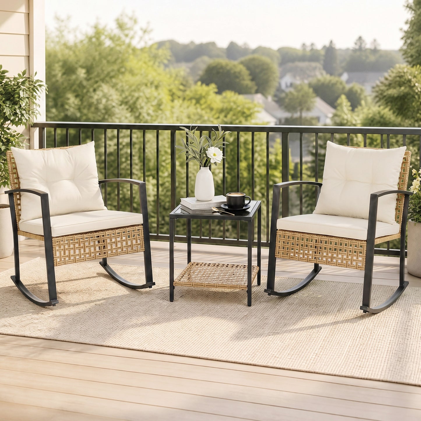 3-Piece Rattan Wicker Patio Conversation Set