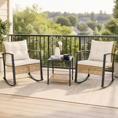 3-Piece Rattan Wicker Patio Conversation Set