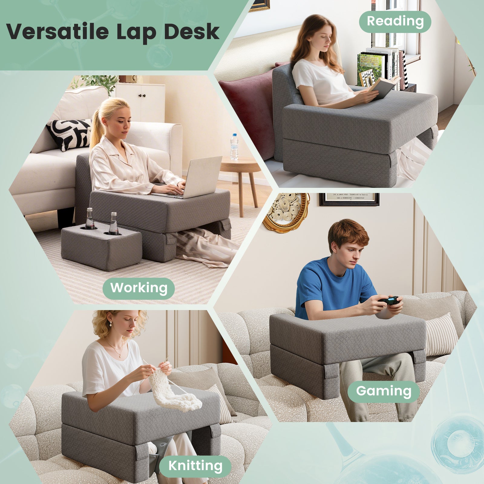 3-Piece Reading Pillow Set Extra Large Lap Desk with Coaster, Gray Bedding at Gallery Canada