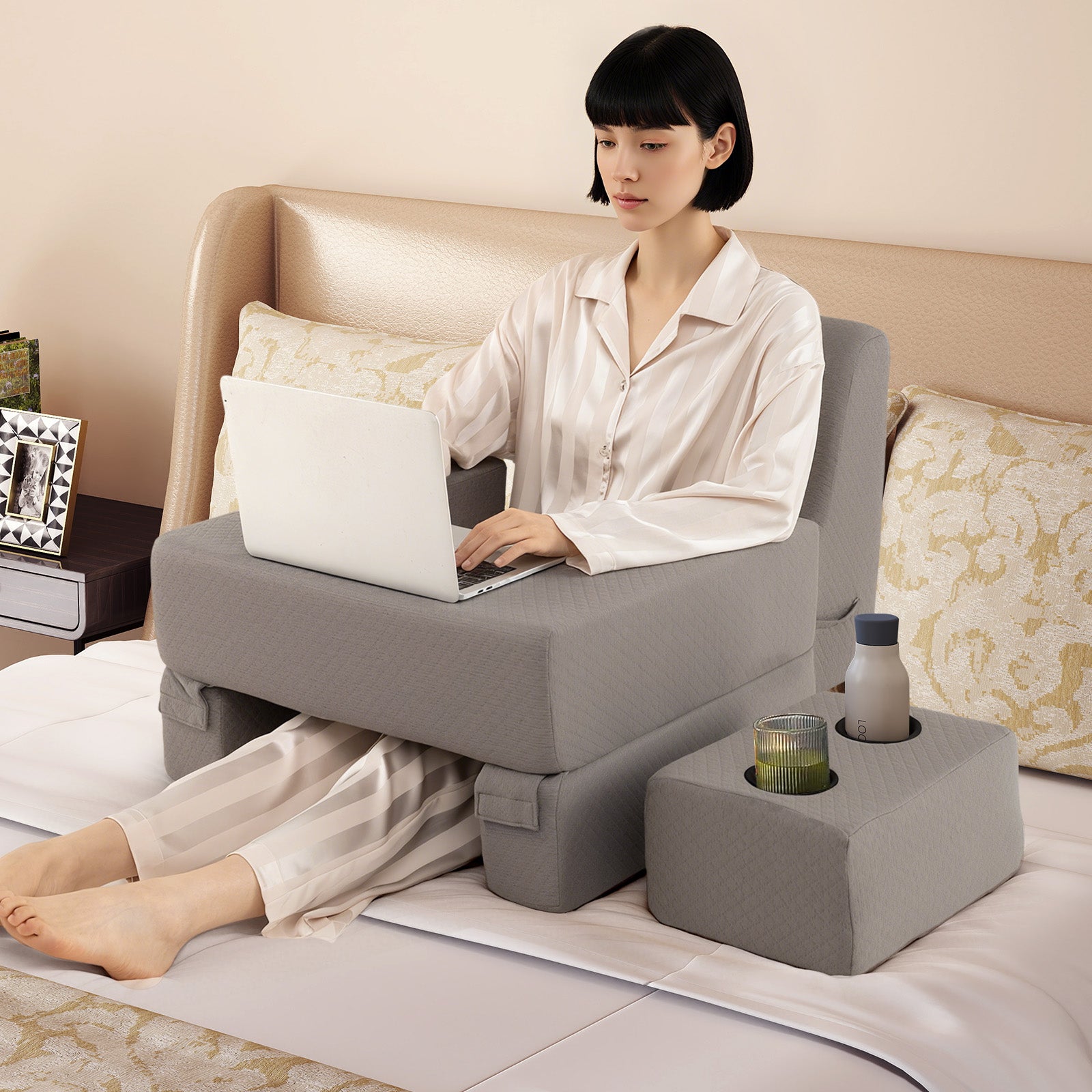 3-Piece Reading Pillow Set Extra Large Lap Desk with Coaster, Gray Bedding at Gallery Canada