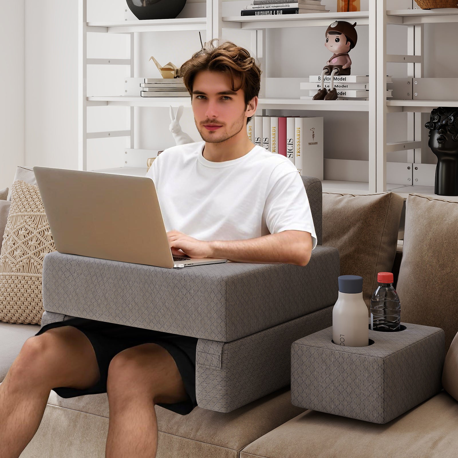 3-Piece Reading Pillow Set Extra Large Lap Desk with Coaster, Gray Bedding at Gallery Canada