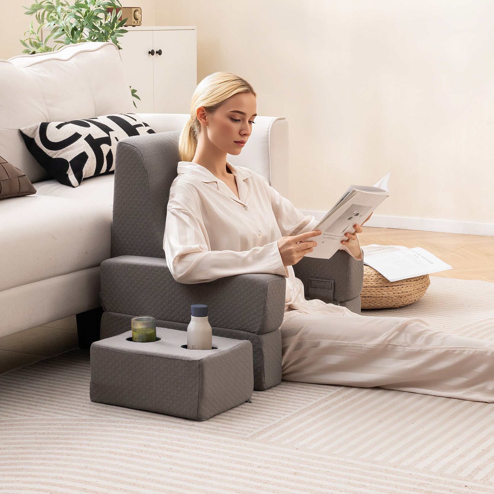 3-Piece Reading Pillow Set Extra Large Lap Desk with Coaster, Gray Bedding at Gallery Canada