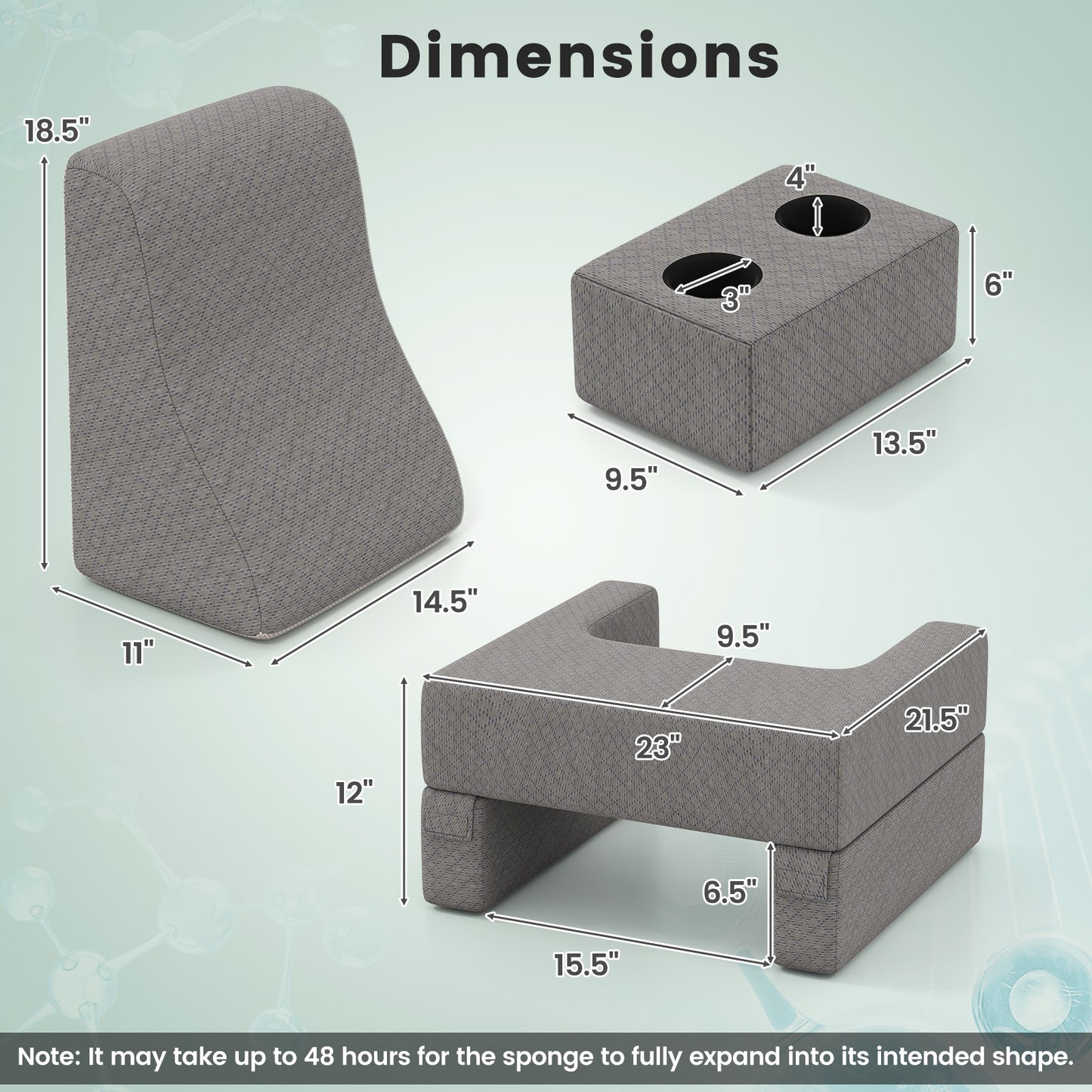 3-Piece Reading Pillow Set Extra Large Lap Desk with Coaster, Gray Bedding at Gallery Canada