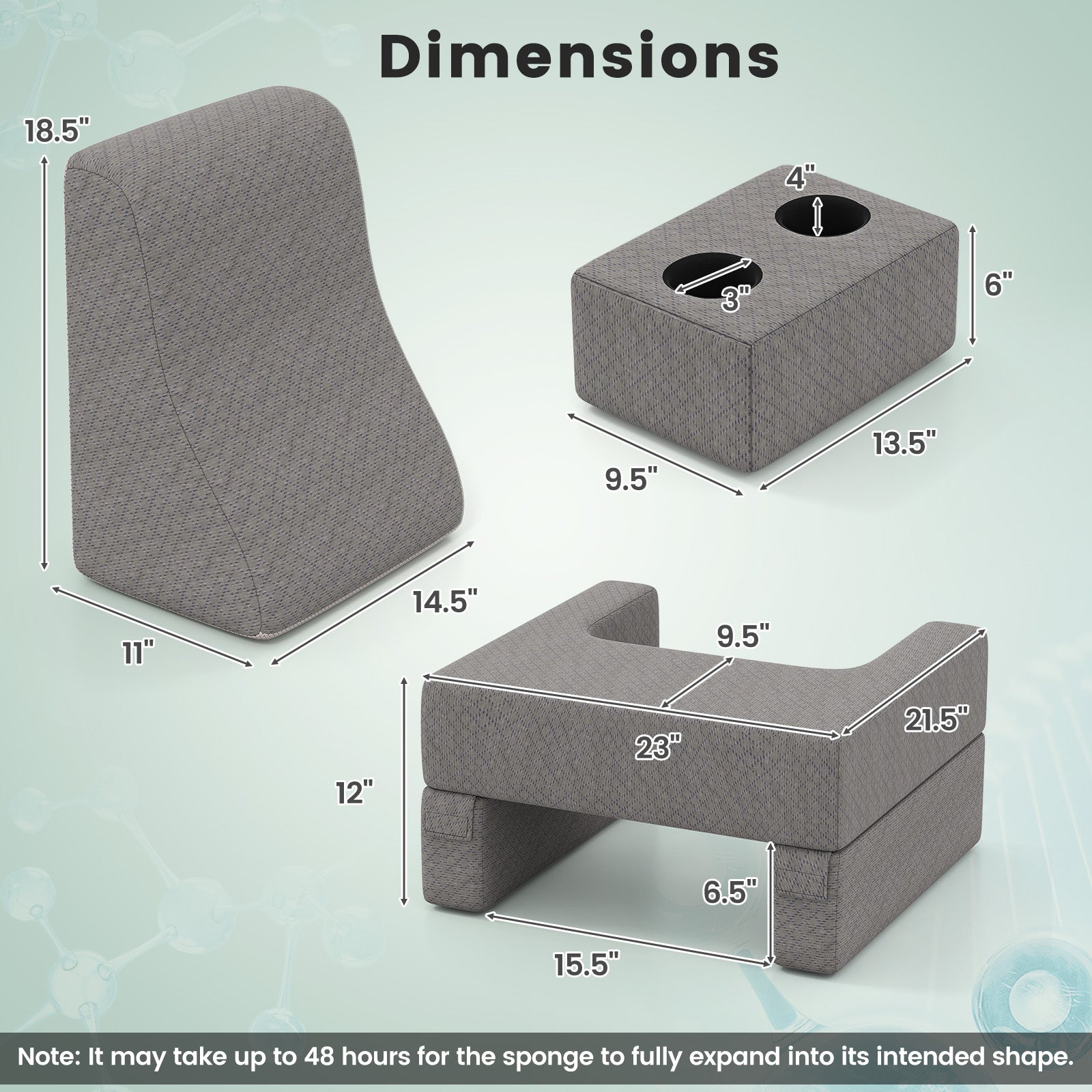 3-Piece Reading Pillow Set Extra Large Lap Desk with Coaster, Gray Bedding at Gallery Canada