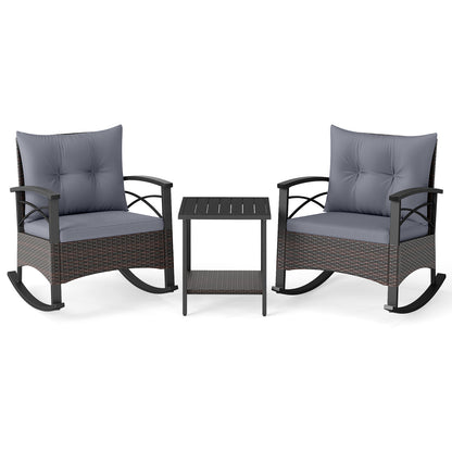 3 Piece Rocking Bistro Set PE Rattan Rocker Chairs with Acacia Wood Top Table, Gray Patio Conversation Sets at Gallery Canada