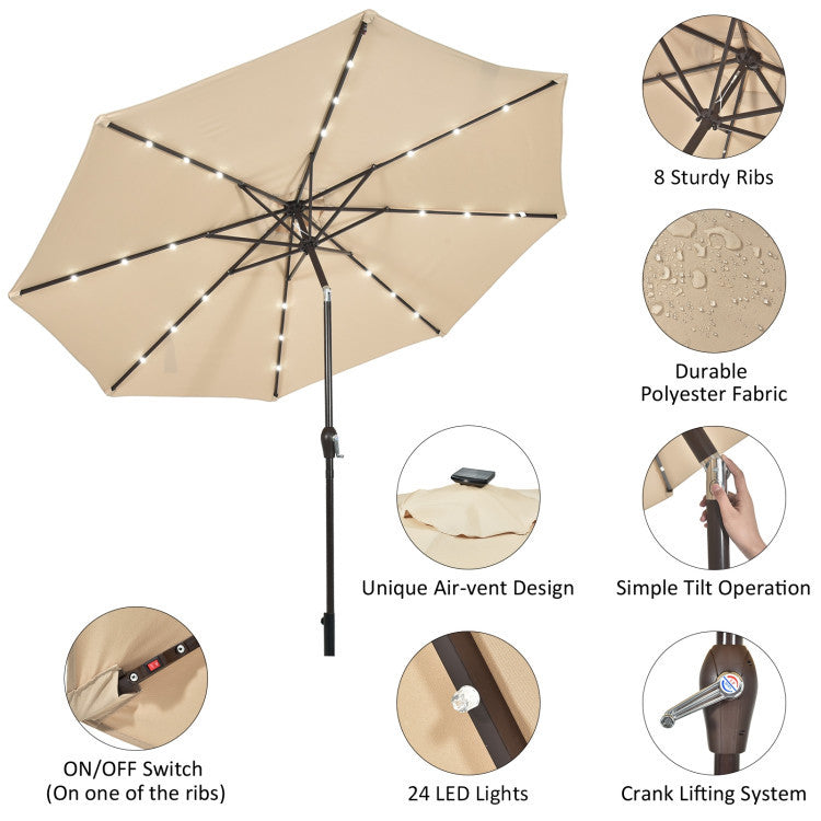 3-Piece Round Picnic Set with 10FT Solar LED Umbrella, Base Picnic Tables at Gallery Canada
