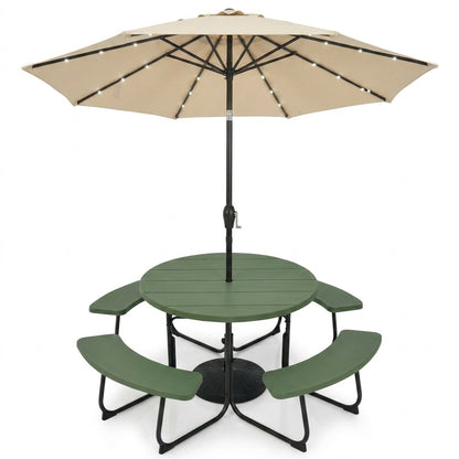 3-Piece Round Picnic Set with 10FT Solar LED Umbrella, Base Picnic Tables Green at Gallery Canada