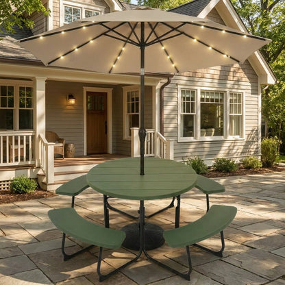 3-Piece Round Picnic Set with 10FT Solar LED Umbrella, Base Picnic Tables at Gallery Canada