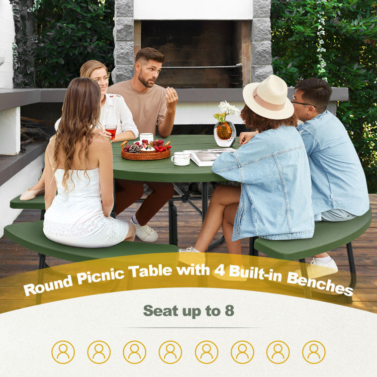 3-Piece Round Picnic Set with 10FT Solar LED Umbrella, Base Picnic Tables at Gallery Canada