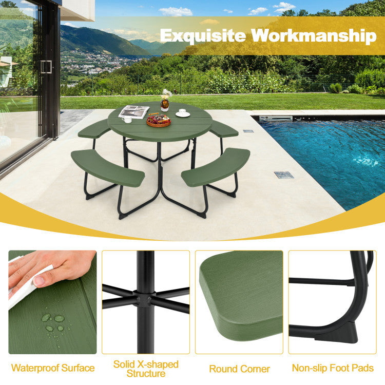 3-Piece Round Picnic Set with 10FT Solar LED Umbrella, Base Picnic Tables at Gallery Canada