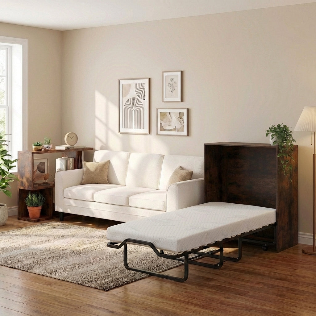 3-Piece Living Room Set, Teddy Sofa, Bookshelf, Foldable Murphy Bed Folding Beds at Gallery Canada