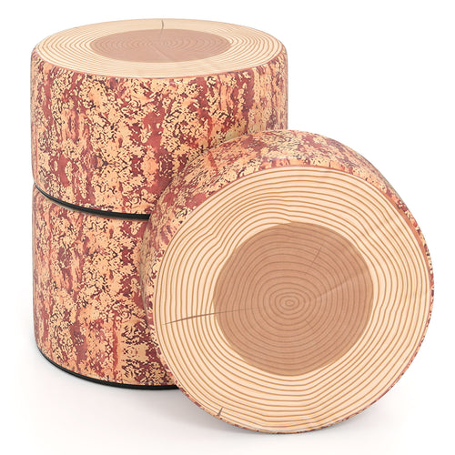 3-Piece Tree Stump Stool Set, Wood Print Nature Decor, Dark Walnut