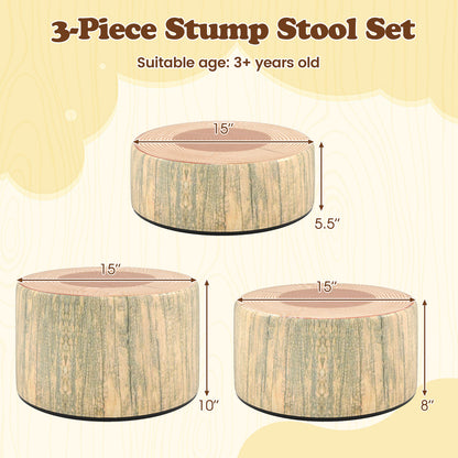 3-Piece Tree Stump Stool Set with Wood Printing Nature Decoration, Natural Kids Table & Chair Sets at Gallery Canada