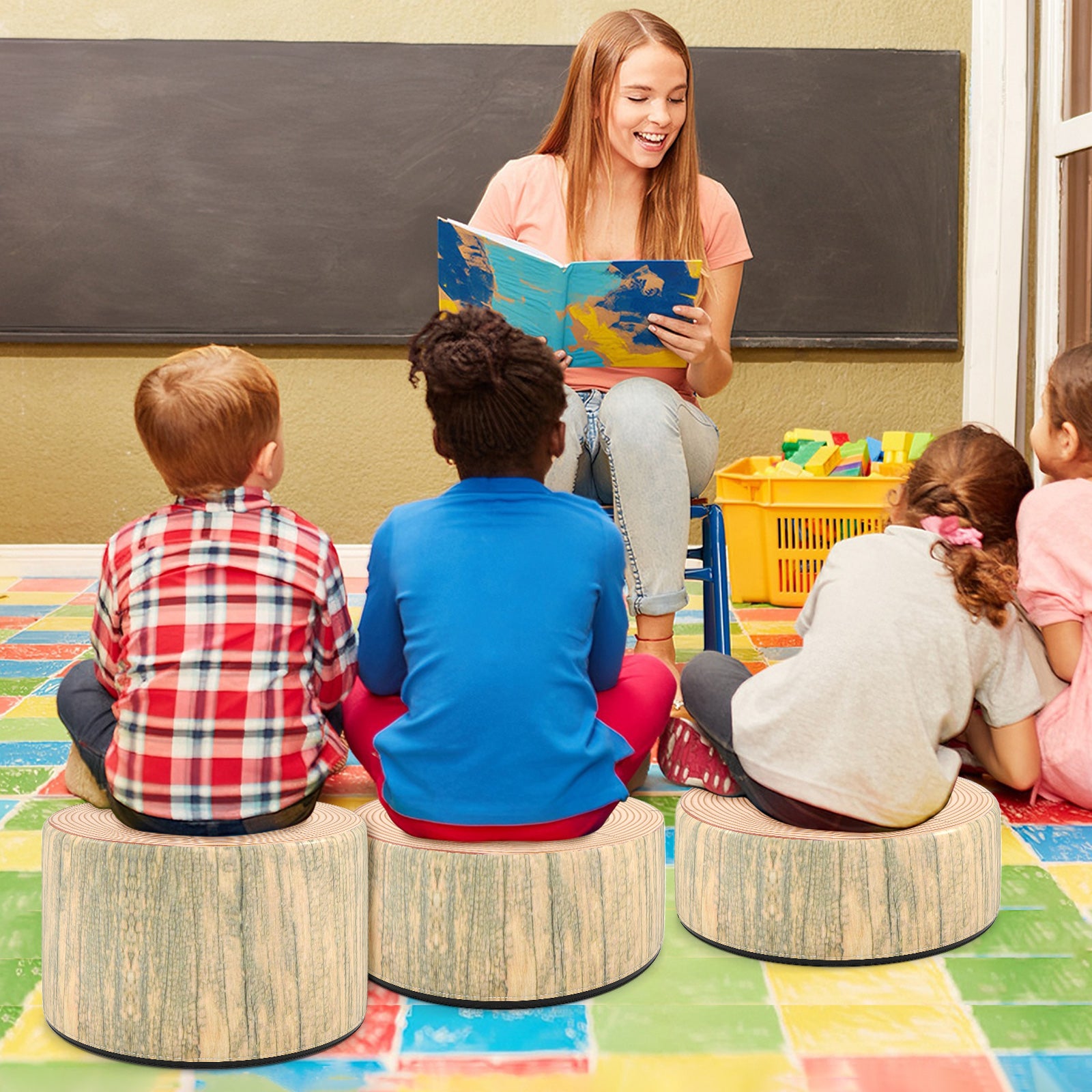 3-Piece Tree Stump Stool Set with Wood Printing Nature Decoration, Natural Kids Table & Chair Sets at Gallery Canada