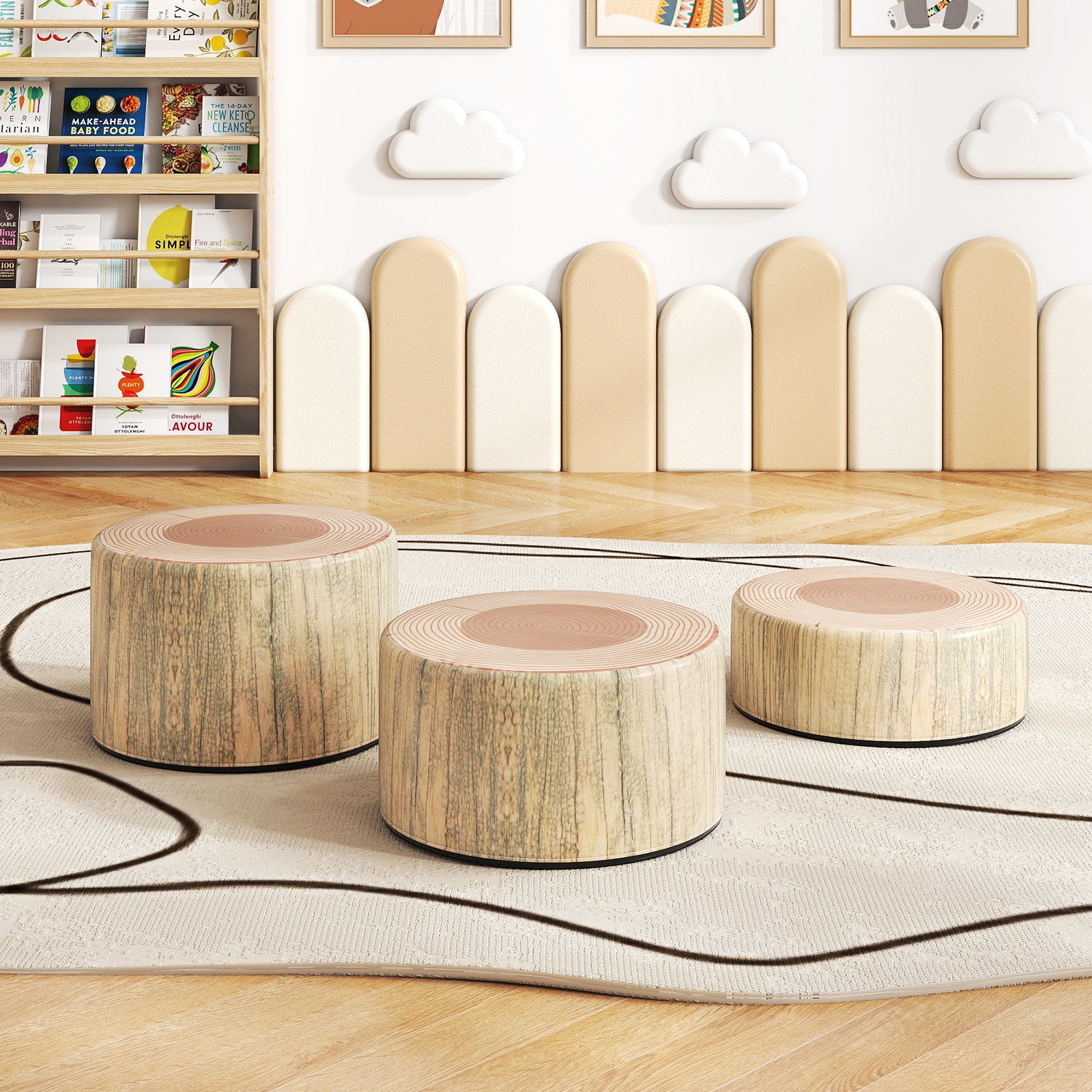 3-Piece Tree Stump Stool Set with Wood Printing Nature Decoration, Natural Kids Table & Chair Sets at Gallery Canada