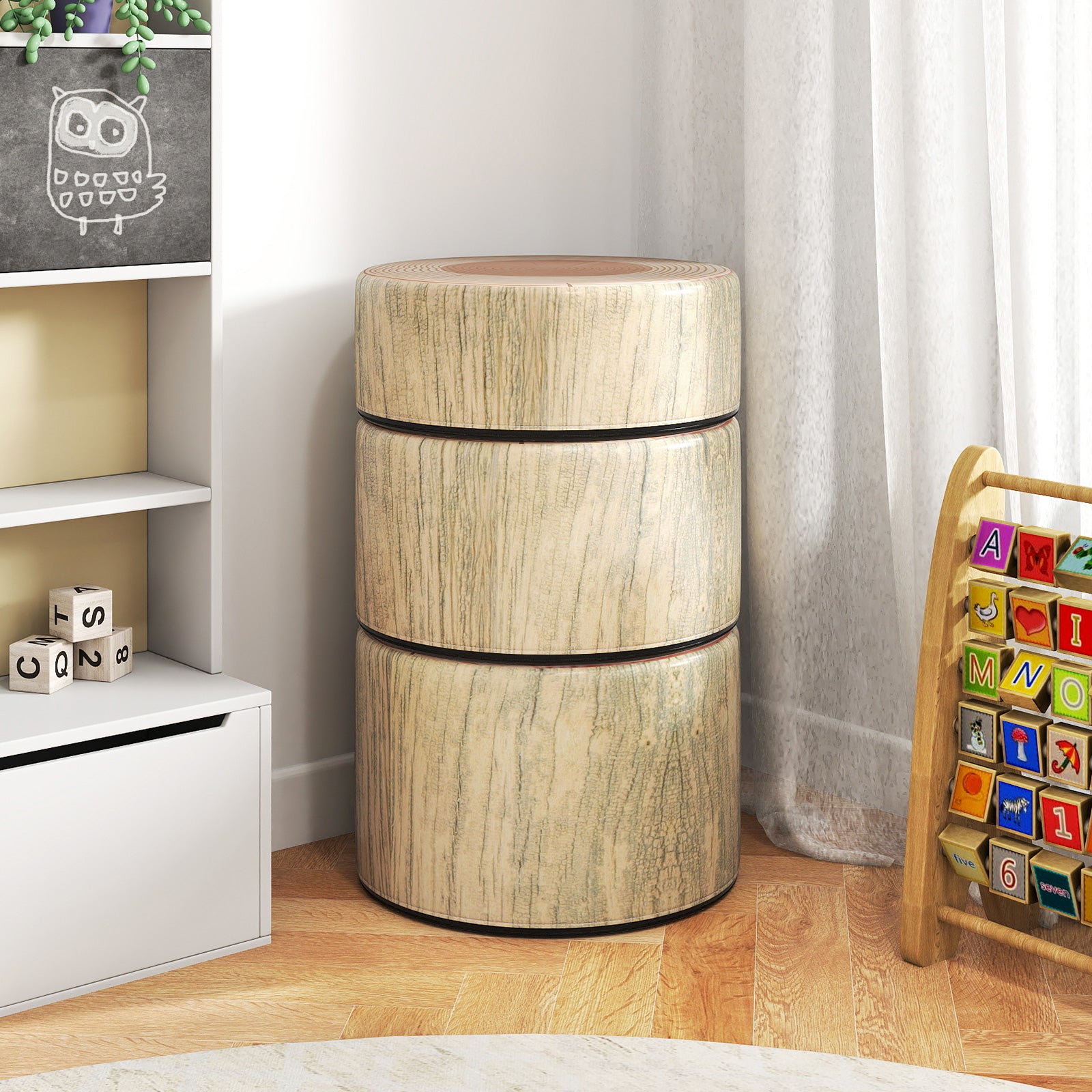 3-Piece Tree Stump Stool Set with Wood Printing Nature Decoration, Natural Kids Table & Chair Sets at Gallery Canada