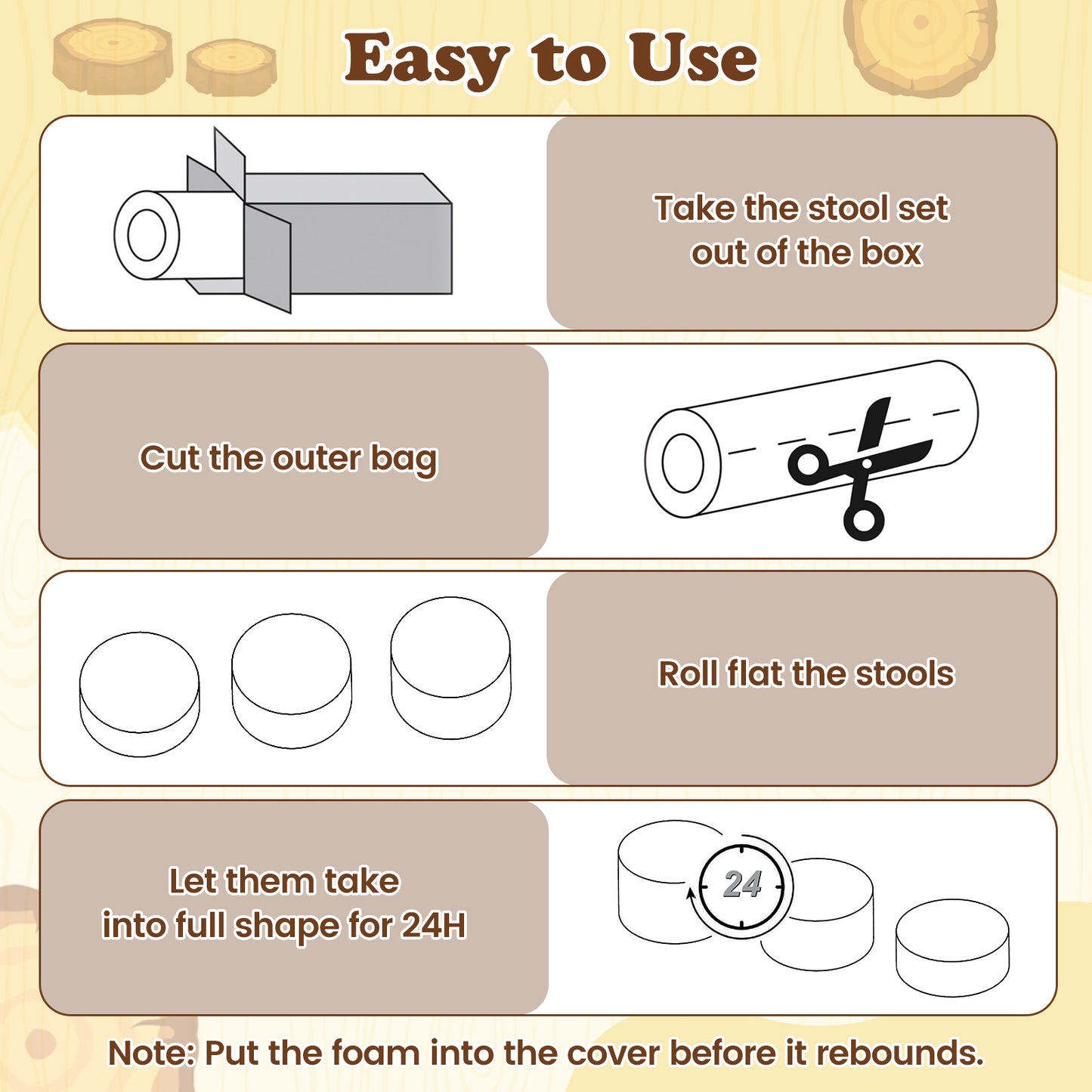 3-Piece Tree Stump Stool Set with Wood Printing Nature Decoration, Natural Kids Table & Chair Sets at Gallery Canada