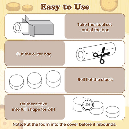 3-Piece Tree Stump Stool Set with Wood Printing Nature Decoration, Natural Kids Table & Chair Sets at Gallery Canada