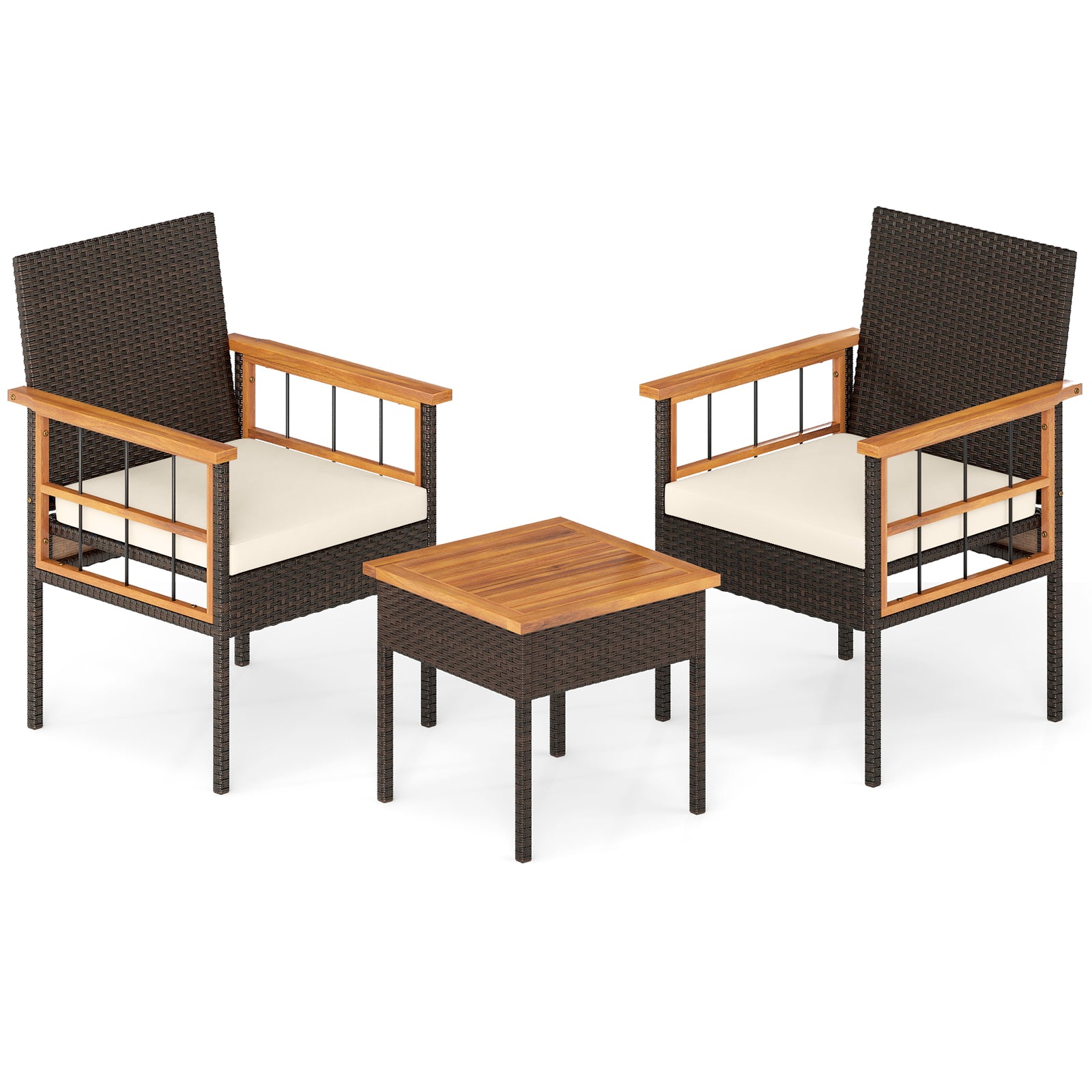 3 Piece Wicker Furniture Set, Acacia Wood Tabletop, White Patio Conversation Sets at Gallery Canada