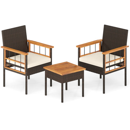 3 Piece Wicker Furniture Set, Acacia Wood Tabletop, White Patio Conversation Sets at Gallery Canada