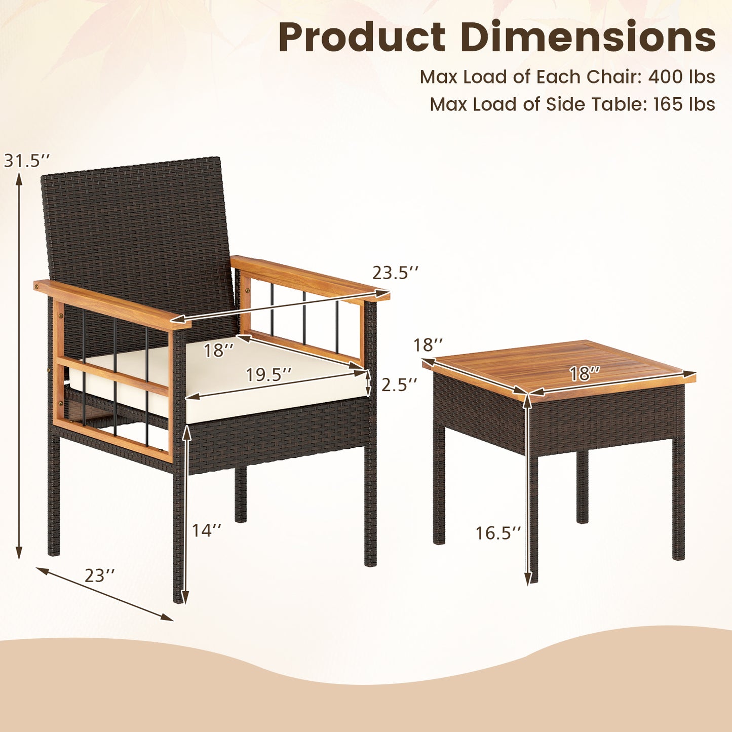 3 Piece Wicker Furniture Set, Acacia Wood Tabletop, White Patio Conversation Sets at Gallery Canada