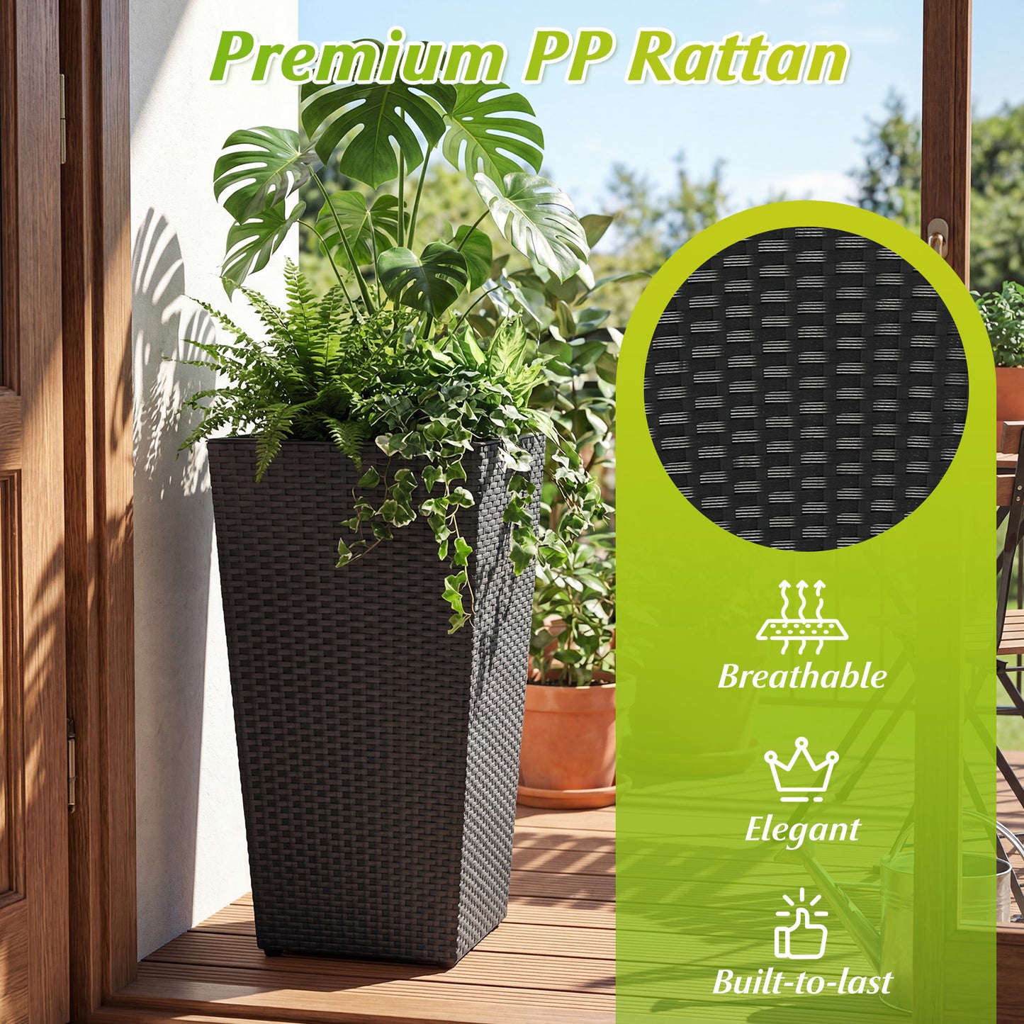 3-Piece Wicker Planters Tapered PP Rattan Plant Boxes with Plastic Flower Pots, Black Raised Garden Beds at Gallery Canada