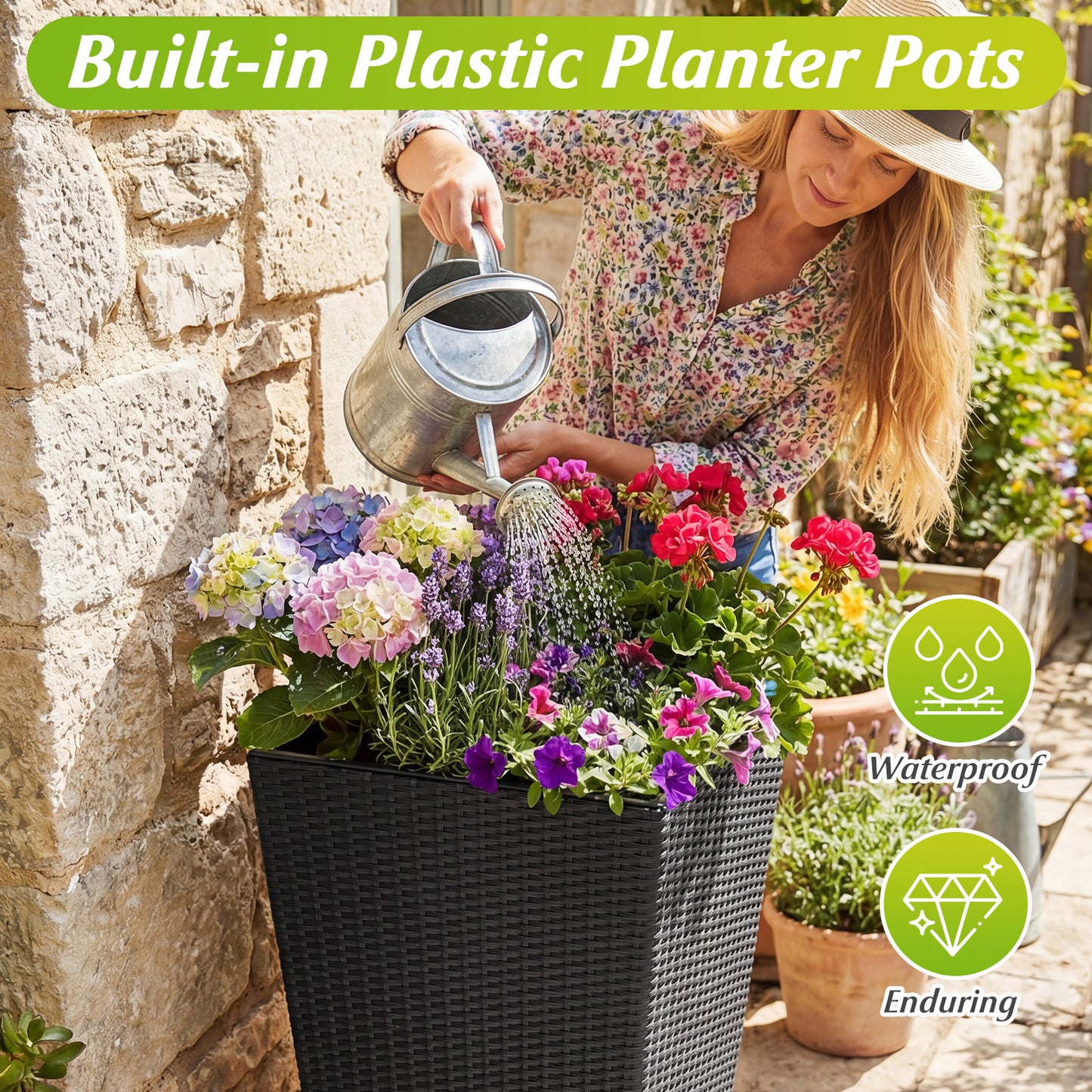 3-Piece Wicker Planters Tapered PP Rattan Plant Boxes with Plastic Flower Pots, Black Raised Garden Beds at Gallery Canada