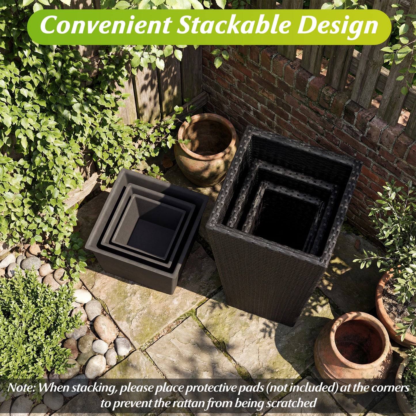 3-Piece Wicker Planters Tapered PP Rattan Plant Boxes with Plastic Flower Pots, Black Raised Garden Beds at Gallery Canada
