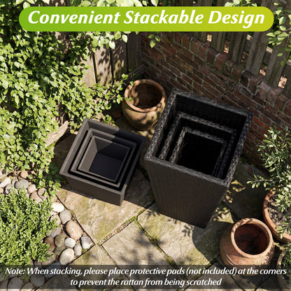 3-Piece Wicker Planters Tapered PP Rattan Plant Boxes with Plastic Flower Pots, Black Raised Garden Beds at Gallery Canada