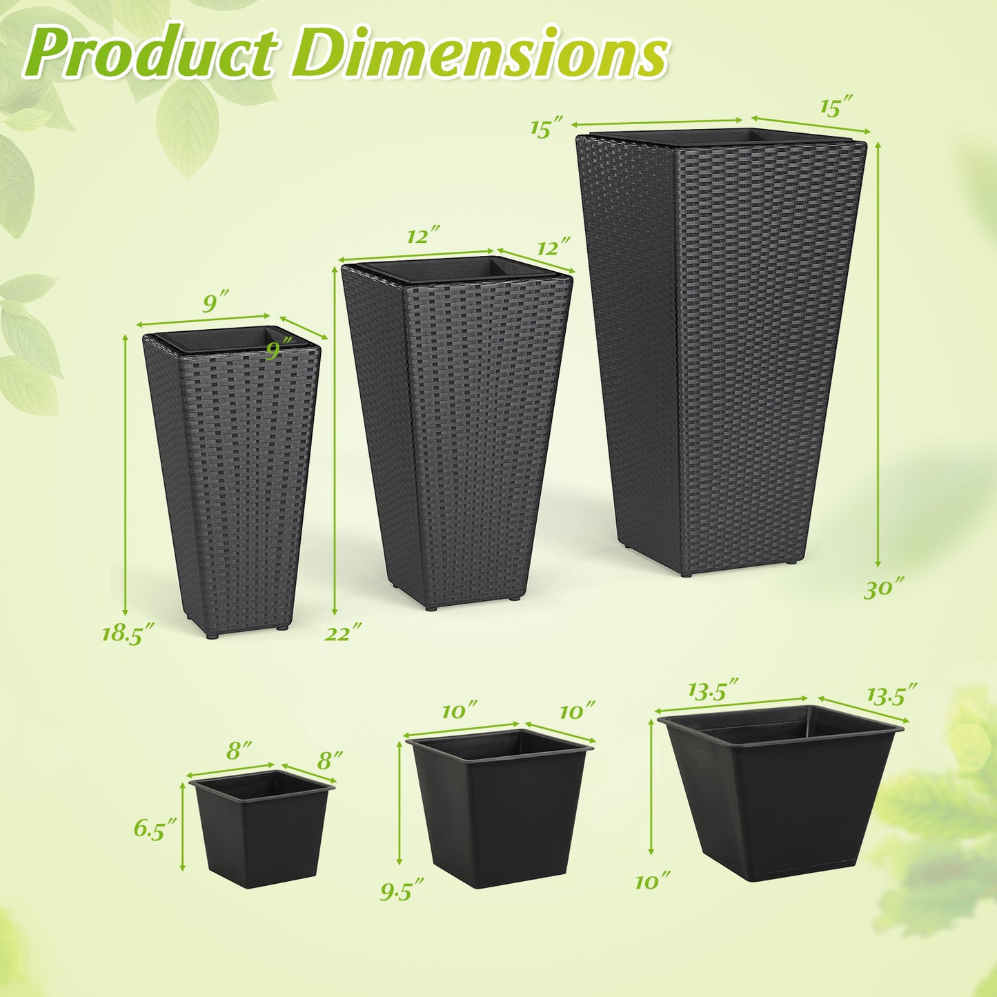 3-Piece Wicker Planters Tapered PP Rattan Plant Boxes with Plastic Flower Pots, Black Raised Garden Beds at Gallery Canada