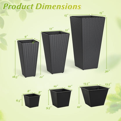 3-Piece Wicker Planters Tapered PP Rattan Plant Boxes with Plastic Flower Pots, Black Raised Garden Beds at Gallery Canada