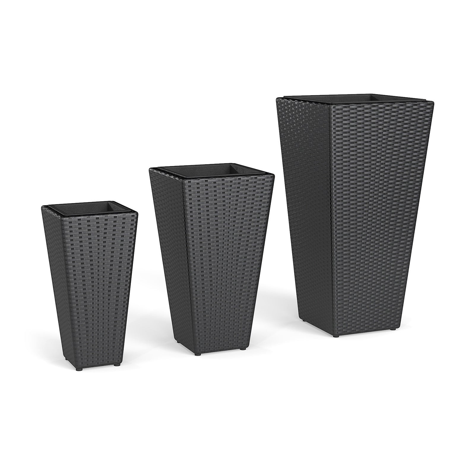 3-Piece Wicker Planters Tapered PP Rattan Plant Boxes with Plastic Flower Pots, Black Raised Garden Beds at Gallery Canada
