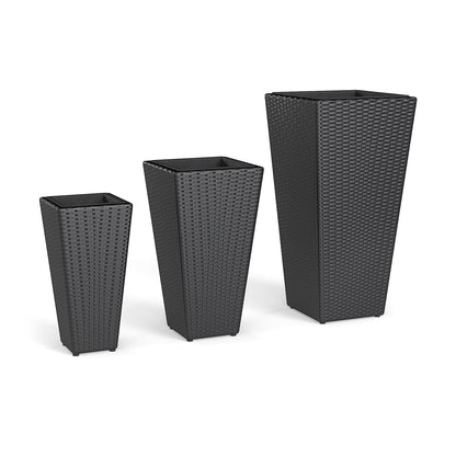 3-Piece Wicker Planters Tapered PP Rattan Plant Boxes with Plastic Flower Pots, Black Raised Garden Beds at Gallery Canada