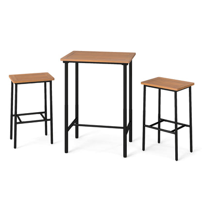 3 Pieces Acacia Wood Patio Bar Set Rectangular Table with Metal Frame, Natural & Black Patio Bar Furniture Natural & Black at Gallery Canada