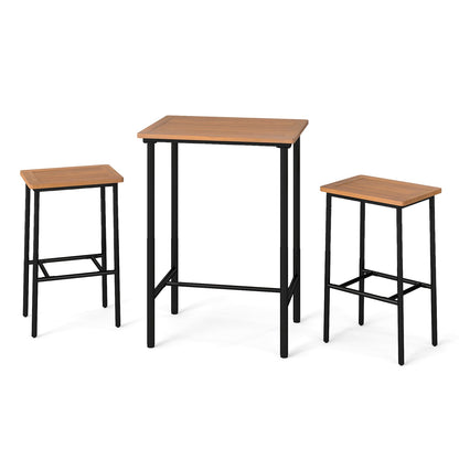3 Pieces Acacia Wood Patio Bar Set Rectangular Table with Metal Frame, Natural & Black Patio Bar Furniture at Gallery Canada