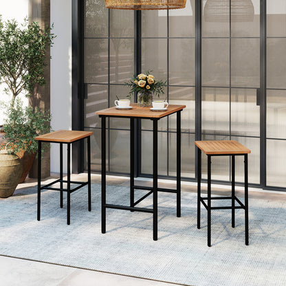 3 Pieces Acacia Wood Patio Bar Set Rectangular Table with Metal Frame, Natural & Black Patio Bar Furniture at Gallery Canada